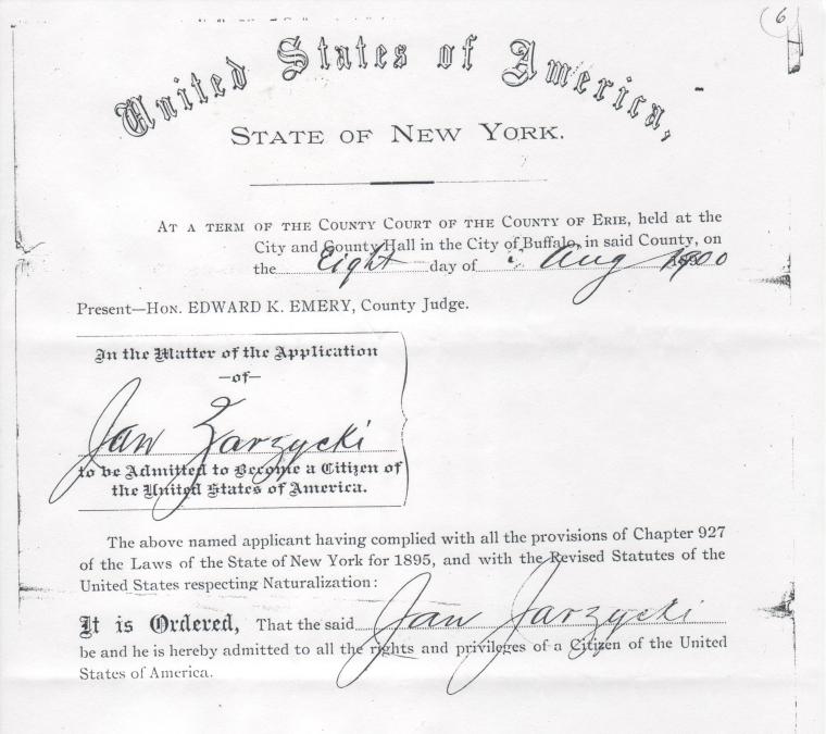 Jan Zazycki naturalization certificate 2
