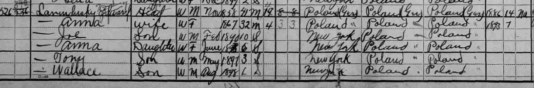 1900 census for Edward Lavenduski family