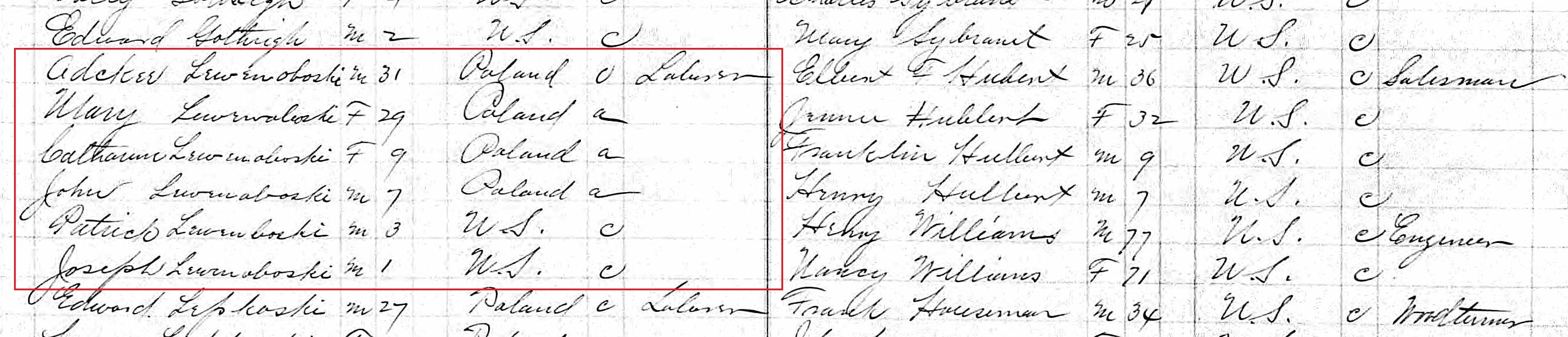Edward Lewandowski fam 1892 NY State Census crop