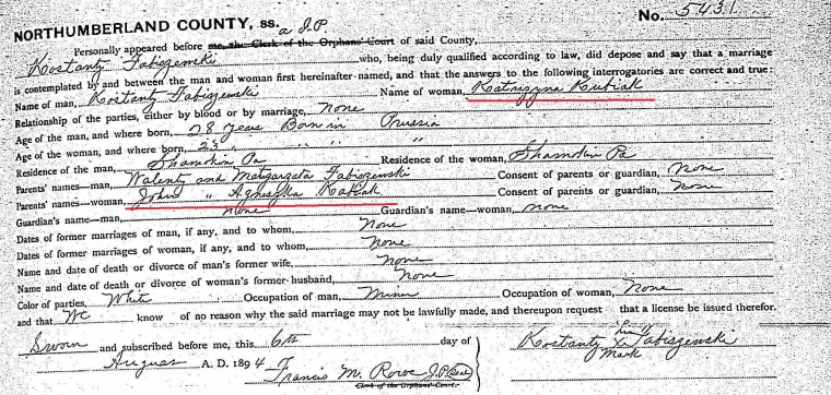 Konstanty Fabiszewski and Katherine Konczal 1894 crop marked