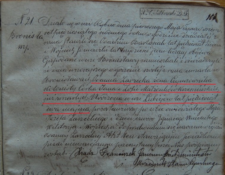 Joanna Zarzycka death 1857 crop