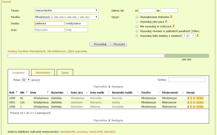 Geneteka search for Wladyslawa