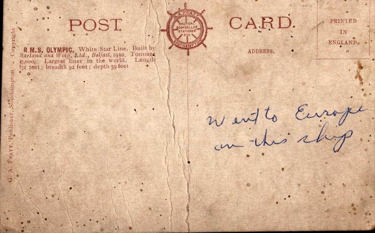 Reverse of postcard from RMS Olympic