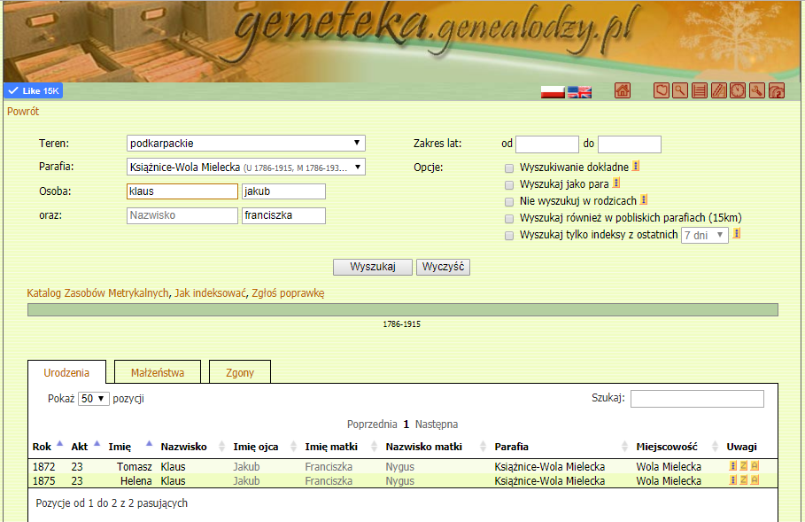 Geneteka screenshot