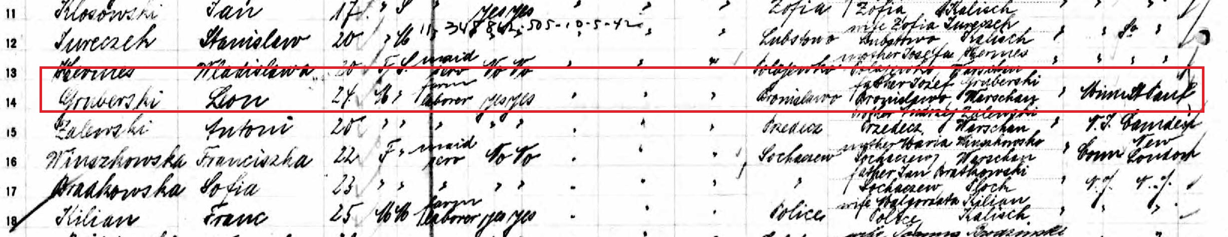 Leon Gruberski passenger manifest page 1