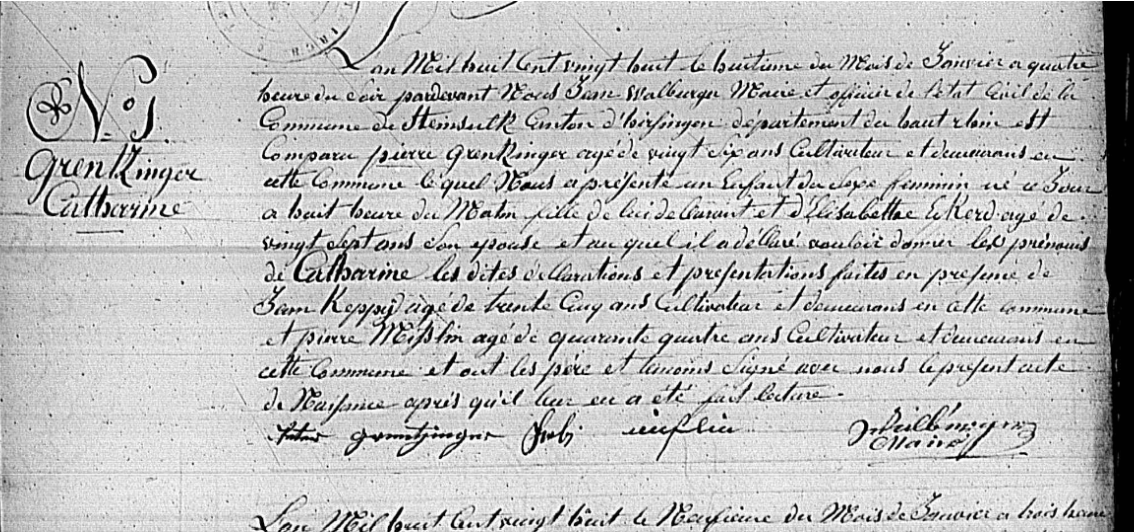 Catherine Grentzinger birth 1828