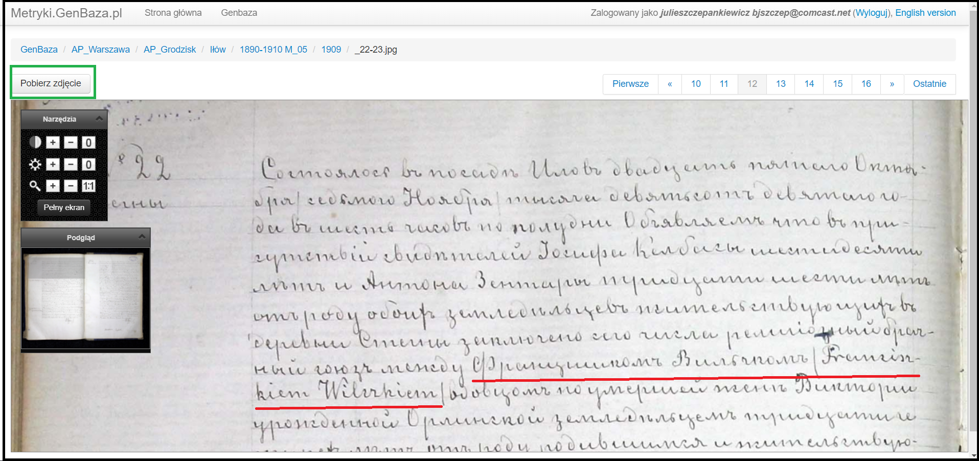 Franciszek Wilczek marriage in GenBaza