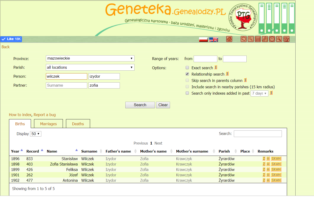 Geneteka Search Results for Izydor Wilczek