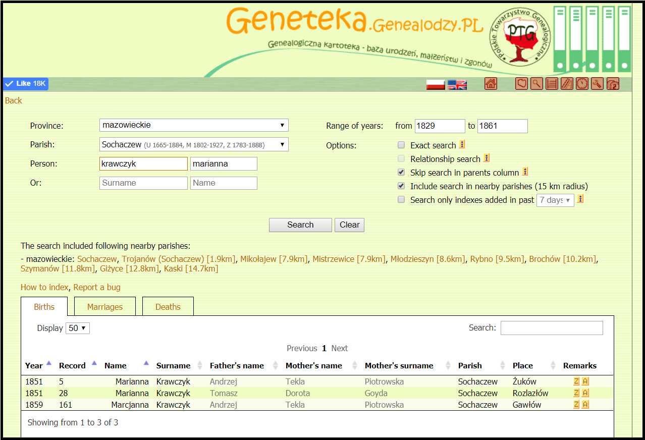 Geneteka search results for Marianna Krawczyk