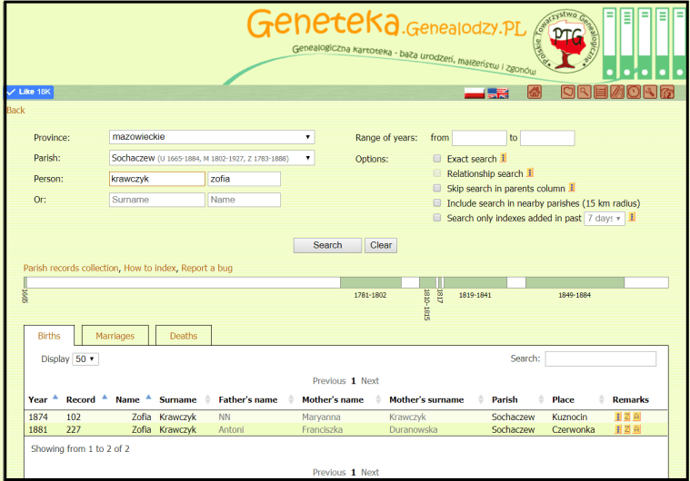 Geneteka search results for Zofia Krawczyk