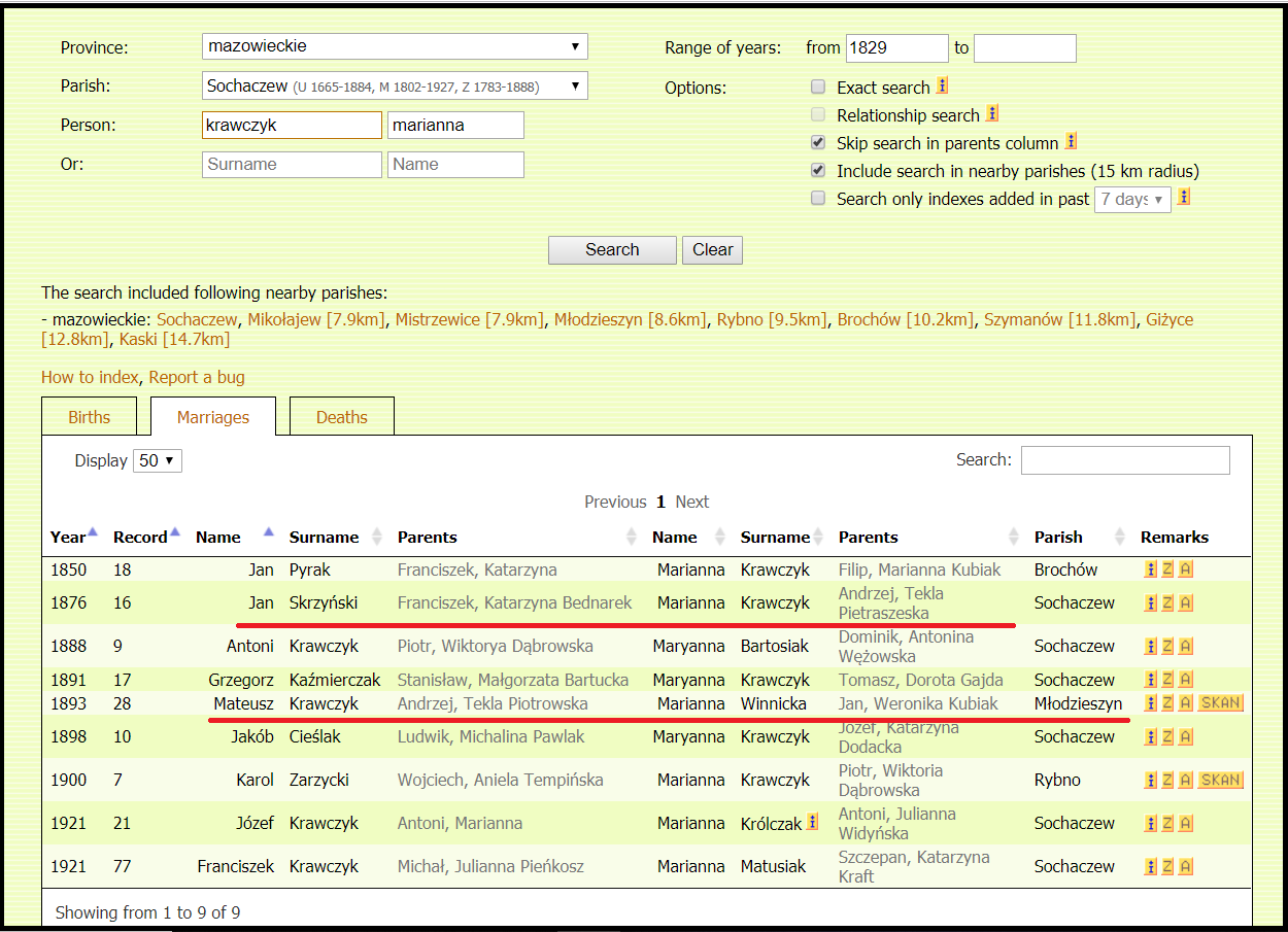 Marianna Krawczyk marriages in Geneteka