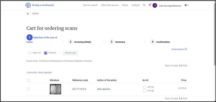 Cart for ordering scans