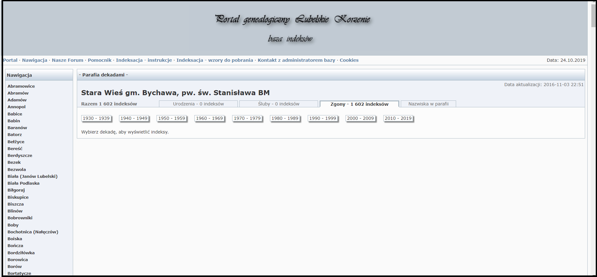 Stara Wies parish page on Lubgens